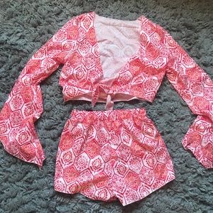 Red Patterned Two Piece Outfit